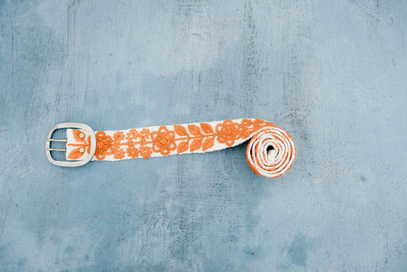 Rachel Orange/White Embroidered Belt