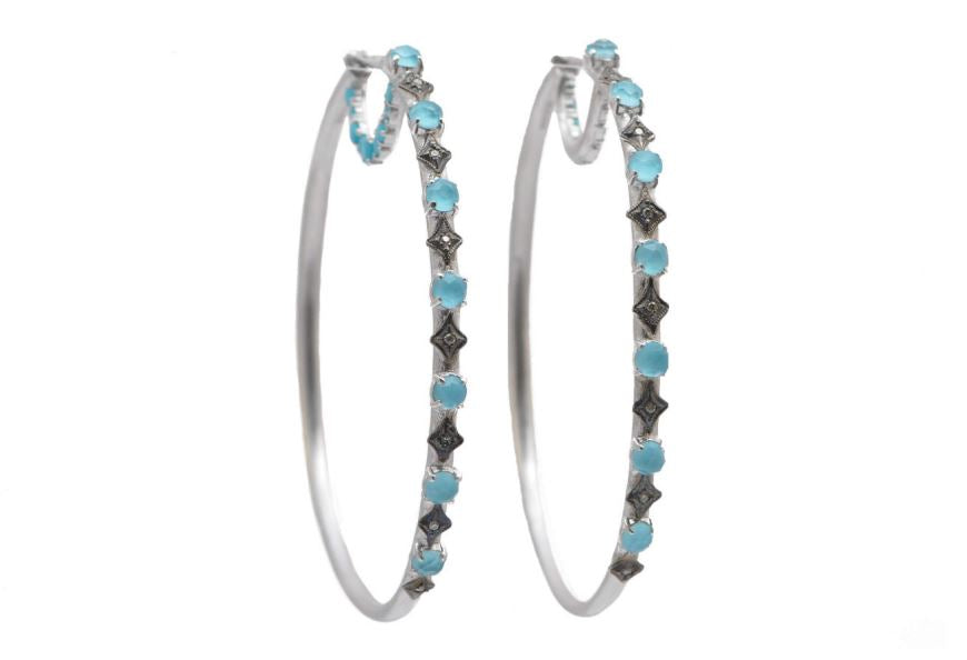 Crivelli Sleeping Beauty Turquoise & Champagne Diamonds Hoop Earrings Earrings Armenta   