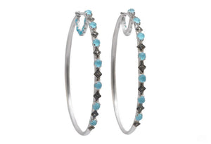 Crivelli Sleeping Beauty Turquoise & Champagne Diamonds Hoop Earrings