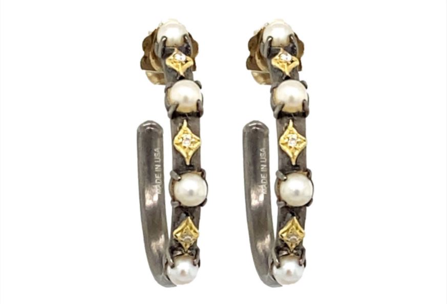 Crivelli Diamonds & White Pearl Hoop Earrings Earrings Armenta   