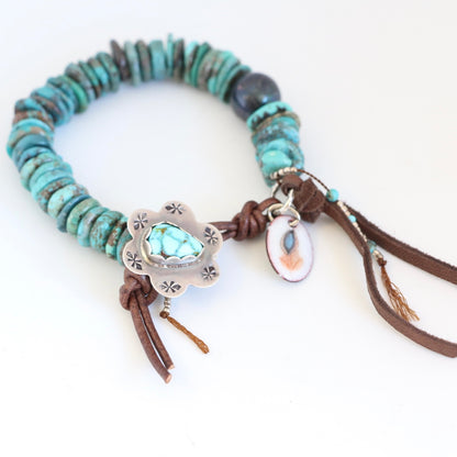 Large Turquoise Beaded Leather Bracelet Bracelets Deeta by Design   