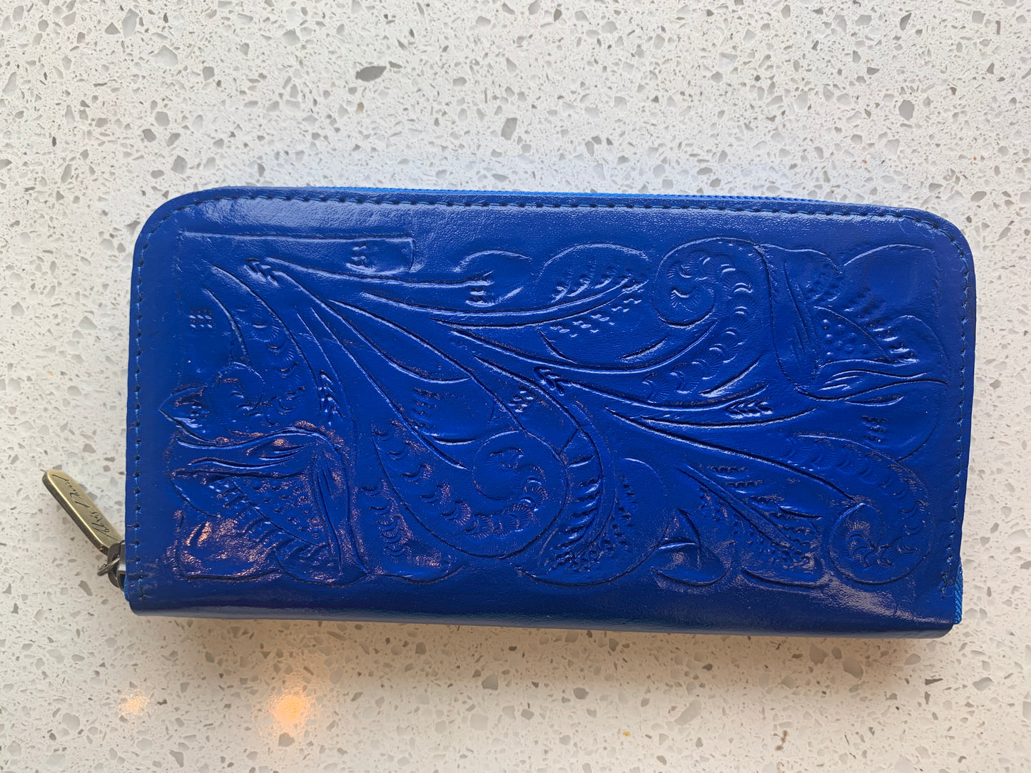 Lolita Hand-Tooled Leather Wallet Wallets Hide and Chic Blue  