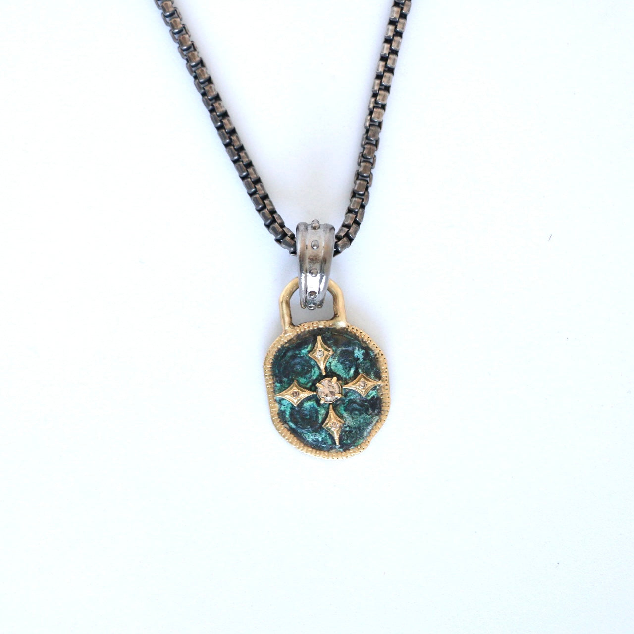 18Kt Green Patina Artifact Shield Pendant Necklace Necklaces Armenta   