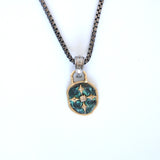 18Kt Green Patina Artifact Shield Pendant Necklace