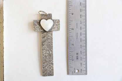 Engraved Cross Pendant with MOP Heart Pendants Richard Schmidt   