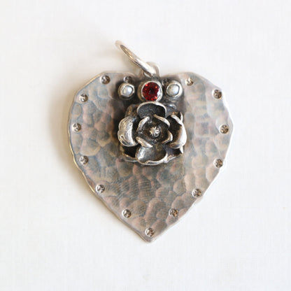 Heart Pendant with Flower, Garnet and Pearl Pendants Richard Schmidt   