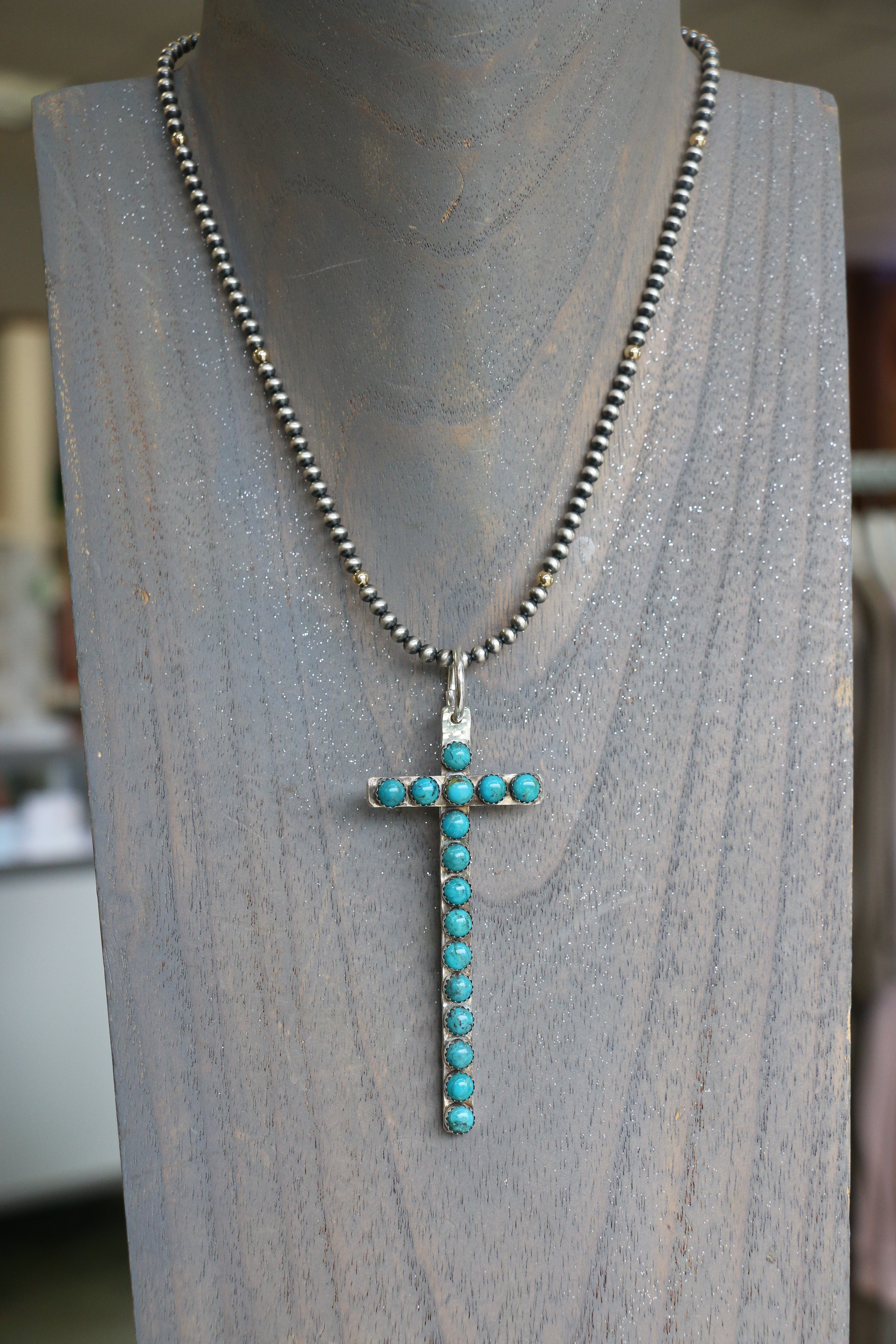 Sterling Silver Cross Necklace with Turquoise Stone – esperanzajewelers