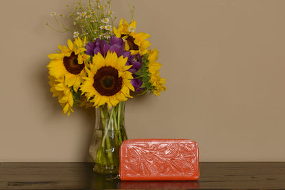 Lolita Hand-Tooled Leather Wallet Wallets Hide and Chic Orange  