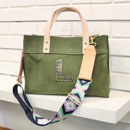 Small Olive Canvas Tote with Camo Initial Totes Helene Thomas   