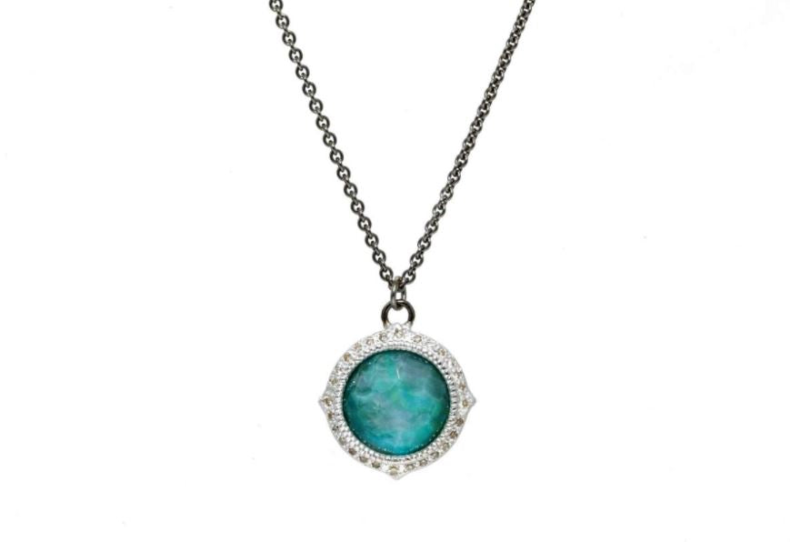 Turquoise with Champagne Diamonds Silver Necklace Necklaces Armenta   