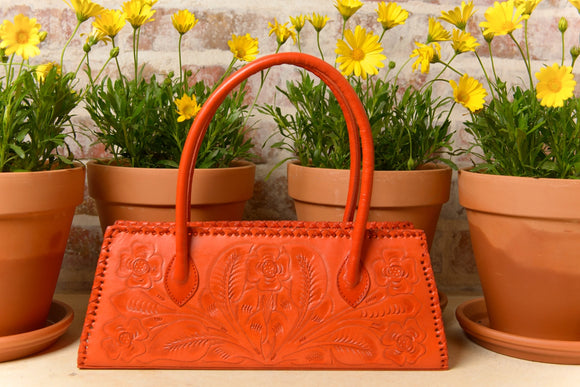 Handmade Mexican Leather Bag Hand-tooled Embossed Leather 