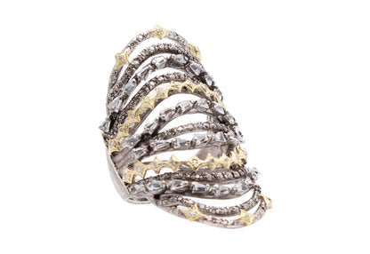 Multi-Banded Hematite Tapered Baguette with Champagne Diamonds Ring Rings Armenta   