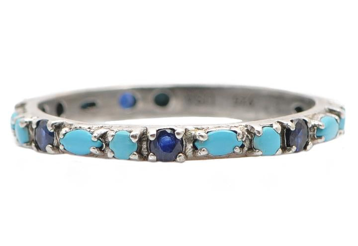 Marquise Turquoise & Round Sapphires Stack Band Ring Rings Armenta   
