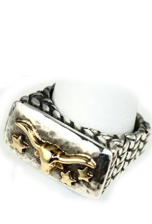 Longhorn with Stars Ring Rings Dian Malouf Silver/Gold 5 