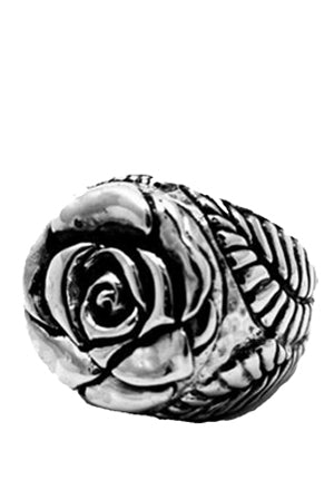 Rose Top with Leaf Shank Ring Rings Dian Malouf All Silver 5 (Allow 6-8 weeks) 