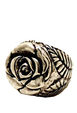 Rose Top with Leaf Shank Ring Rings Dian Malouf Max Gold 5 (Allow 6-8 weeks) 