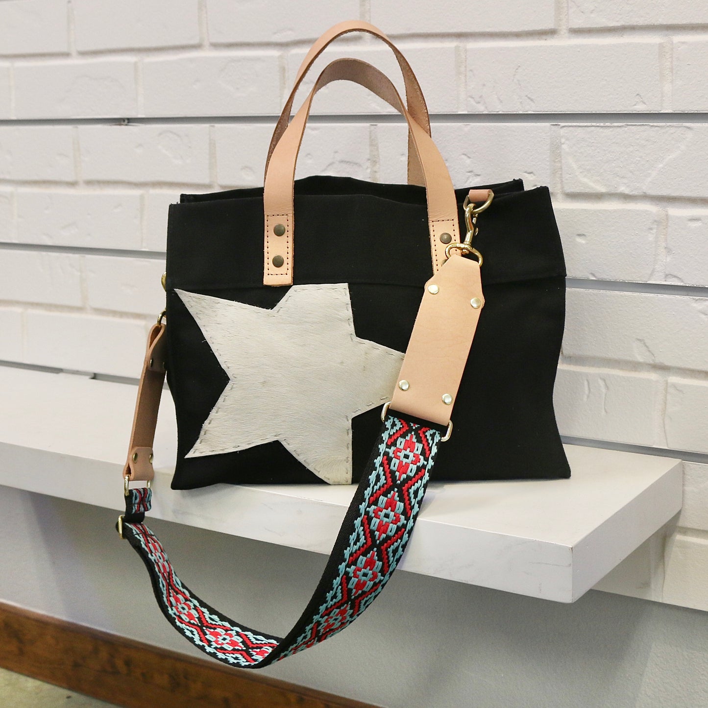 Small Cotton Canvas Tote with Cowhide Star Totes Helene Thomas   