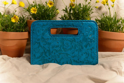 Catalina Hand-Tooled Leather Clutch Clutch Hide and Chic Turquoise  (In-stock!)  