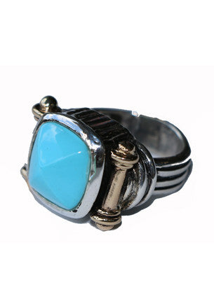 Drum Ring with Stone Rings Dian Malouf Silver/Gold 6 (Allow 6-8 weeks) Black Jade