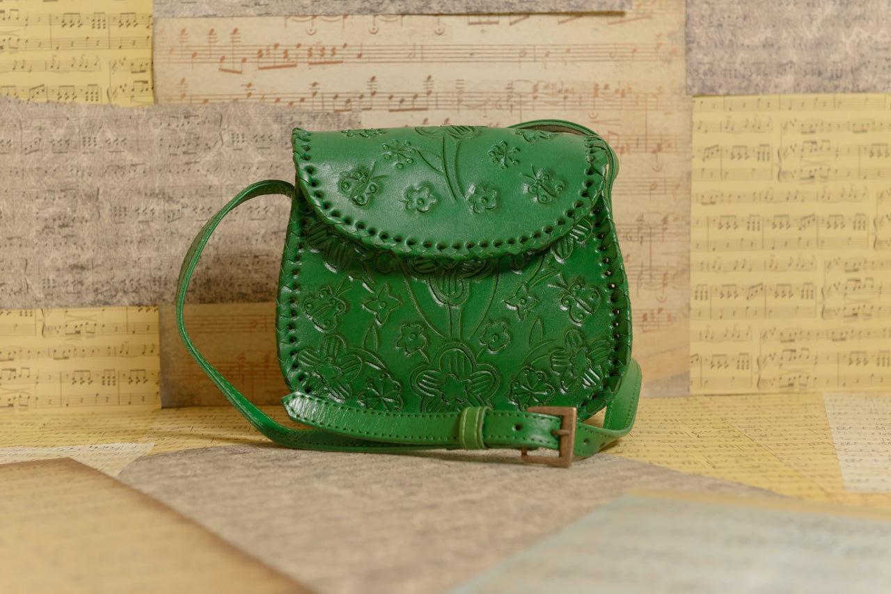 Camila Hand-Tooled Leather Crossbody Crossbodies Hide and Chic Green  