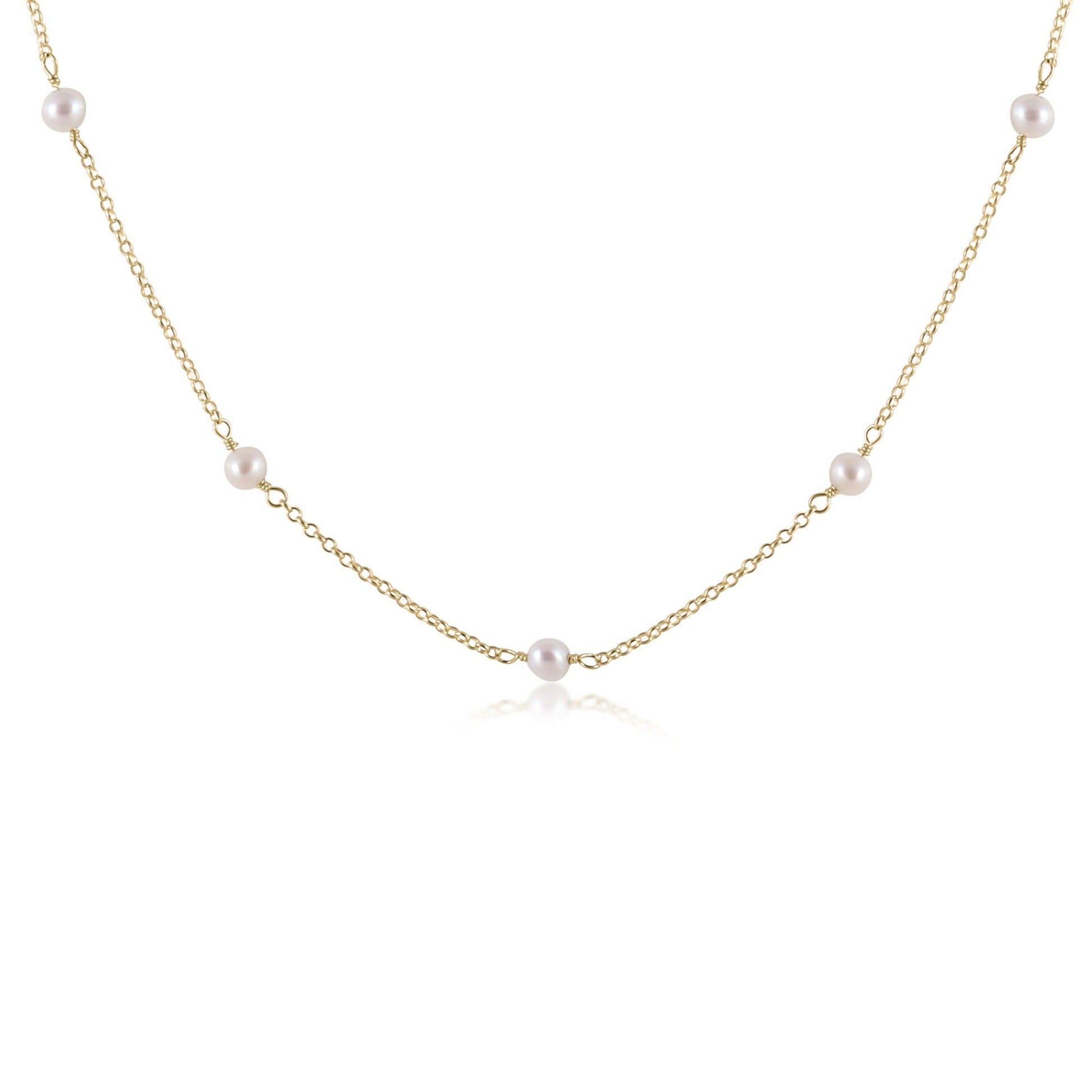 Simplicity Gold Choker - 4mm Pearl Beads Necklace Enewton   