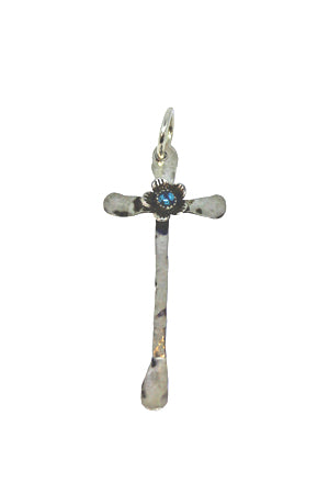 Thin Cross with Turquoise Bead Flower Pendant