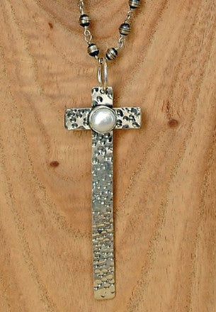 Large Santa Fe Cross with Pearl Pendant Pendants Richard Schmidt   
