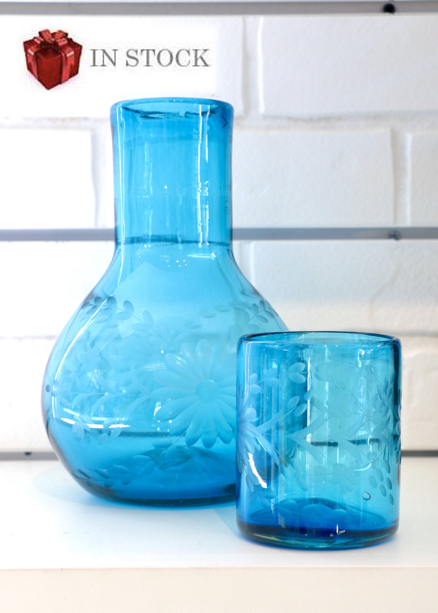 Mexico Condessa Bedside Glass Vase - Aqua Bedside Vases Rose Ann Hall Designs   