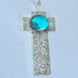 Engraved Sterling Silver Cross Pendant with Turquoise