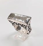 All Silver Wide Textured Bar Ring
