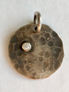 Hammered Disc with Diamond and Gold Bezel Pendant