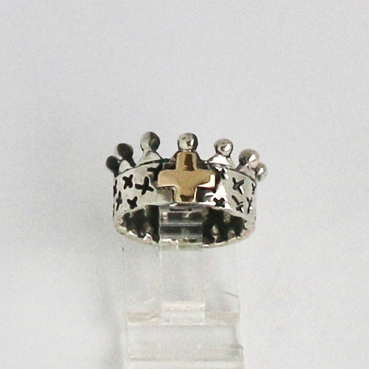 Crown Ring with Cross Rings Dian Malouf Silver/Gold 5 (Allow 6-8 weeks) 