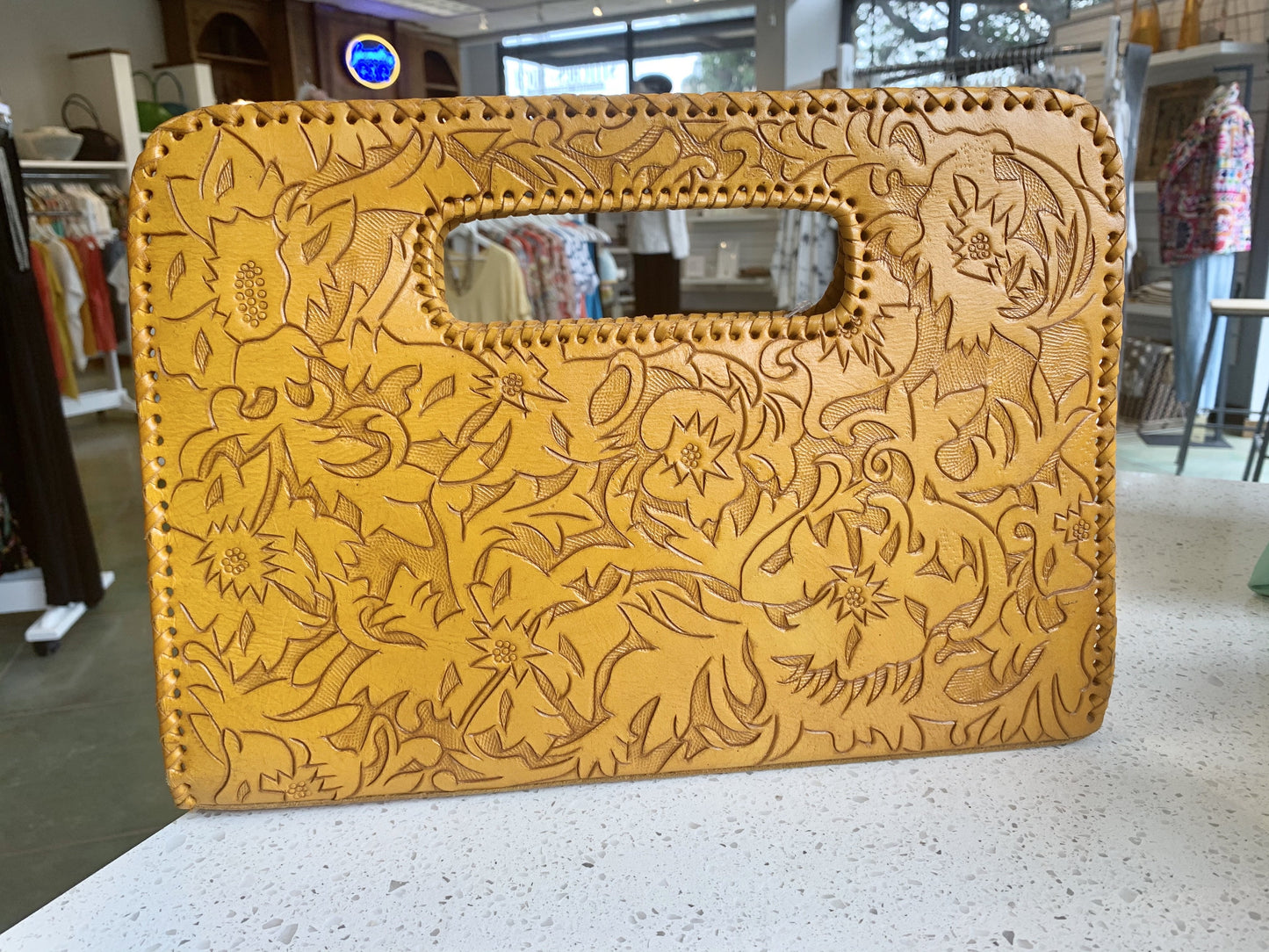Catalina Hand-Tooled Leather Clutch Clutch Hide and Chic Yellow  