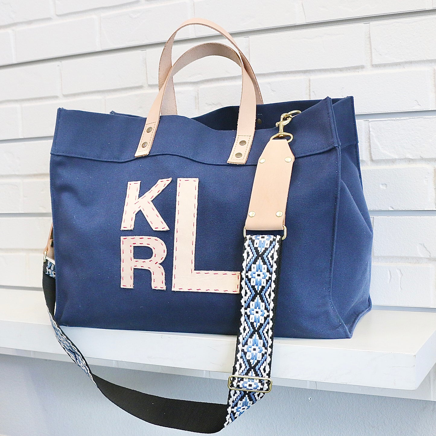 Large Navy Tote with 3 Initial Monogram Totes Helene Thomas   