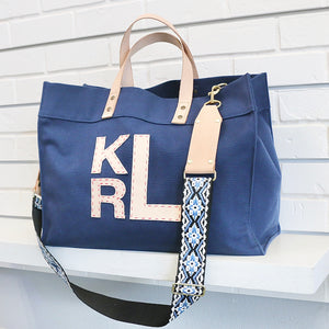 Large Navy Tote with 3 Initial Monogram