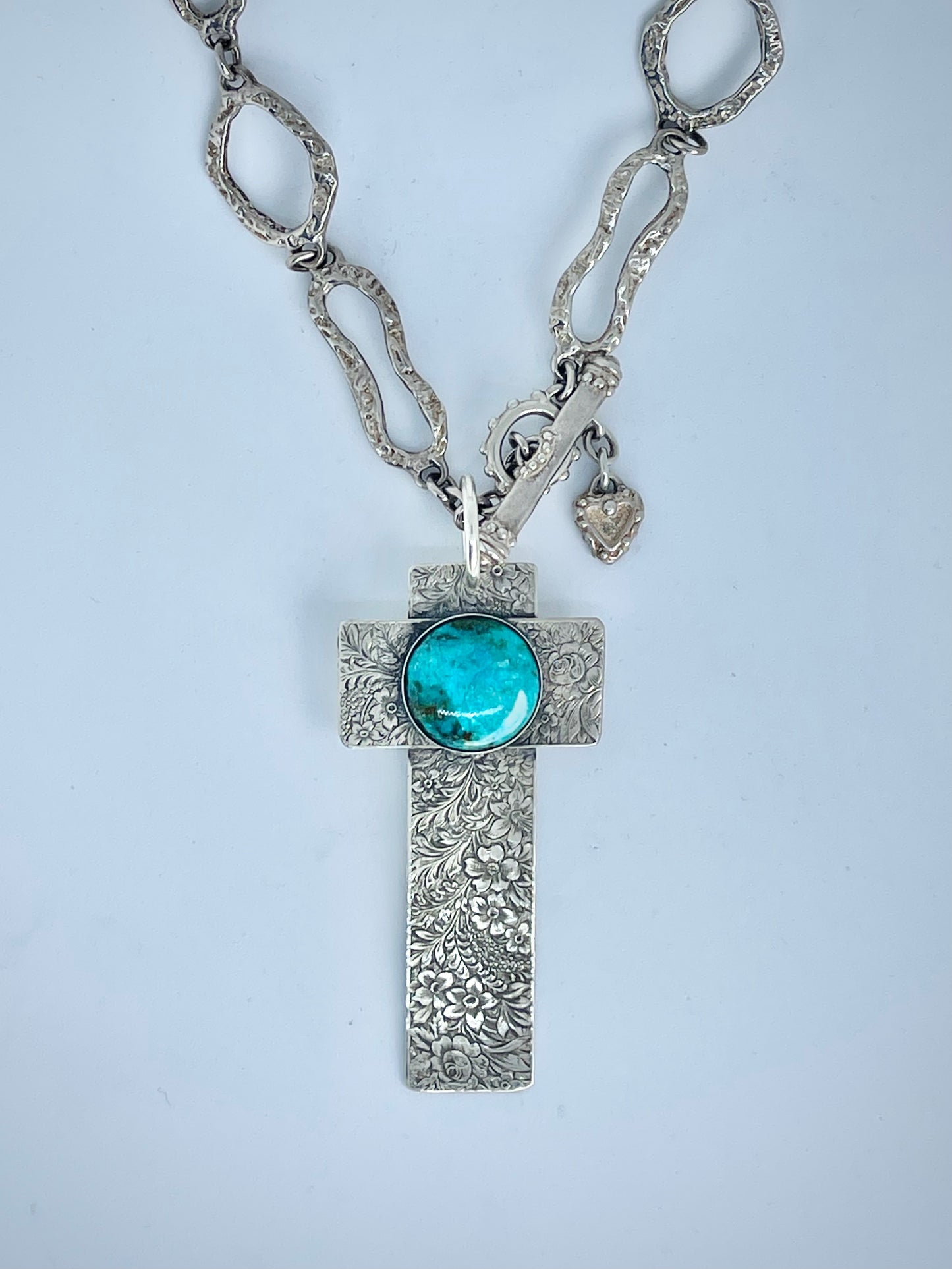 Engraved Sterling Silver Cross Pendant with Turquoise Pendants Richard Schmidt   