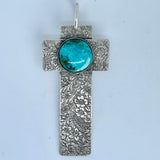 Engraved Sterling Silver Cross Pendant with Turquoise