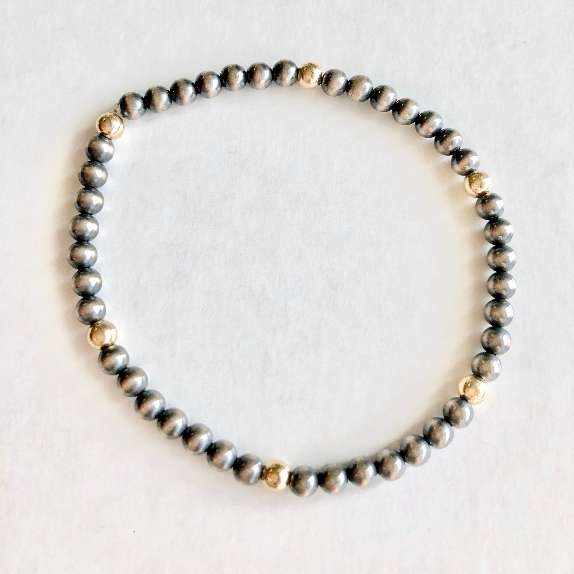 4mm Navajo Pearl Bracelet with 6 Gold Filled Beads Cuffs Richard Schmidt   