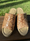 Hand-Tooled Leather 3" Espadrille Wedge Shoes
