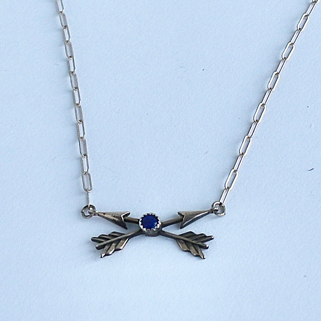 18” Crossed Arrows & Lapis Necklace Necklaces Richard Schmidt   