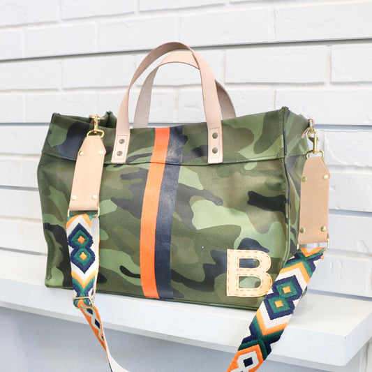 Large Camo Tote with Single Initial and Stripes Totes Helene Thomas   