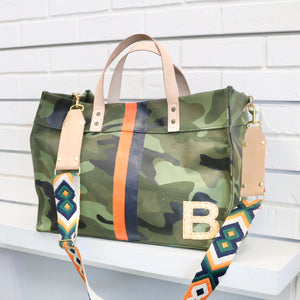 Large Camo Tote with Single Initial and Stripes