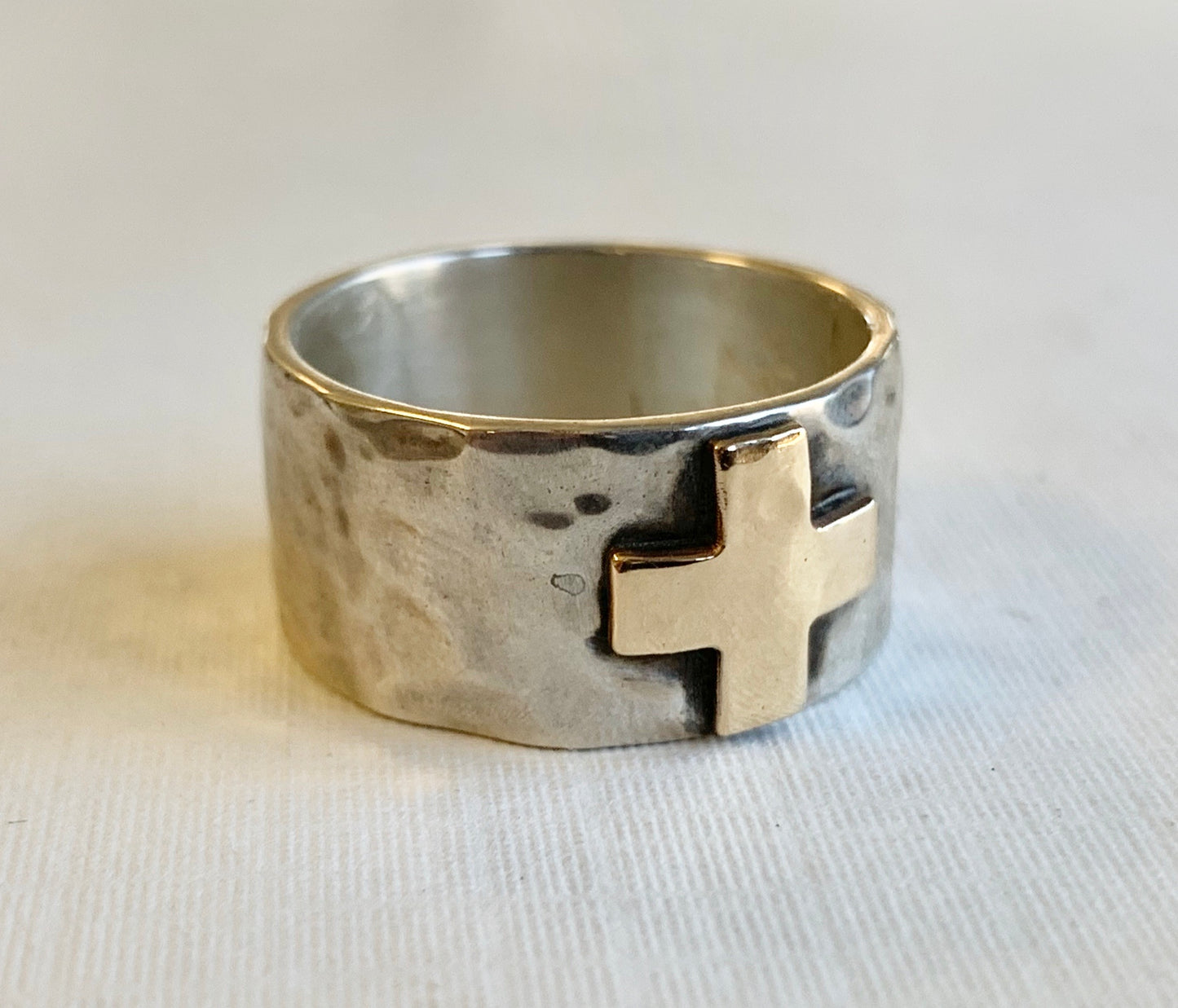 Gold Cross Hammered Ring Rings Richard Schmidt   