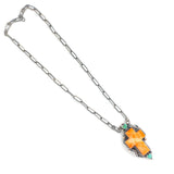 Orange Spiny Cross Sterling Chain Necklace