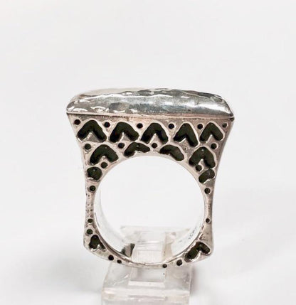 All Silver Wide Textured Bar Ring Rings Dian Malouf   