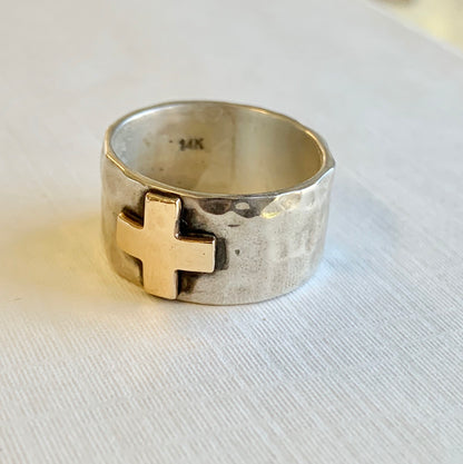 Gold Cross Hammered Ring Rings Richard Schmidt   