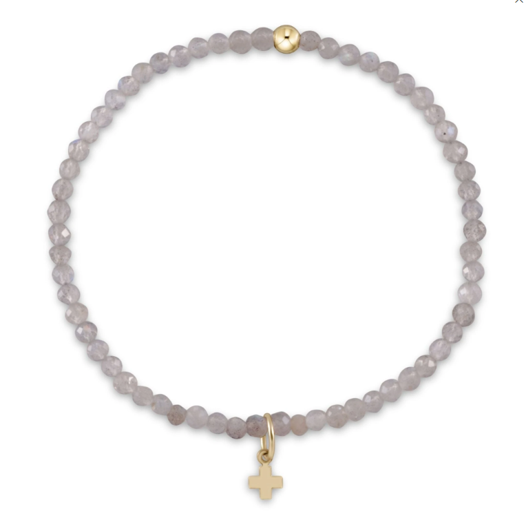 Gemstone 3mm Bead Bracelet - Signature Cross Charm - Labradorite Bracelets Enewton   