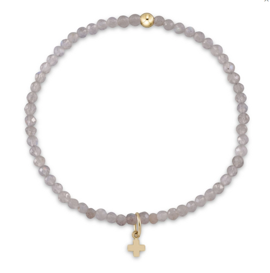 Gemstone 3mm Bead Bracelet - Signature Cross Charm - Labradorite Bracelets Enewton   