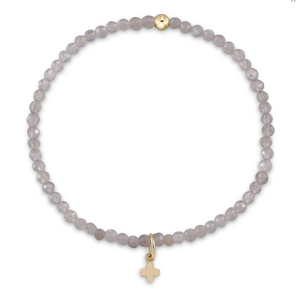 Gemstone 3mm Bead Bracelet - Signature Cross Charm - Labradorite