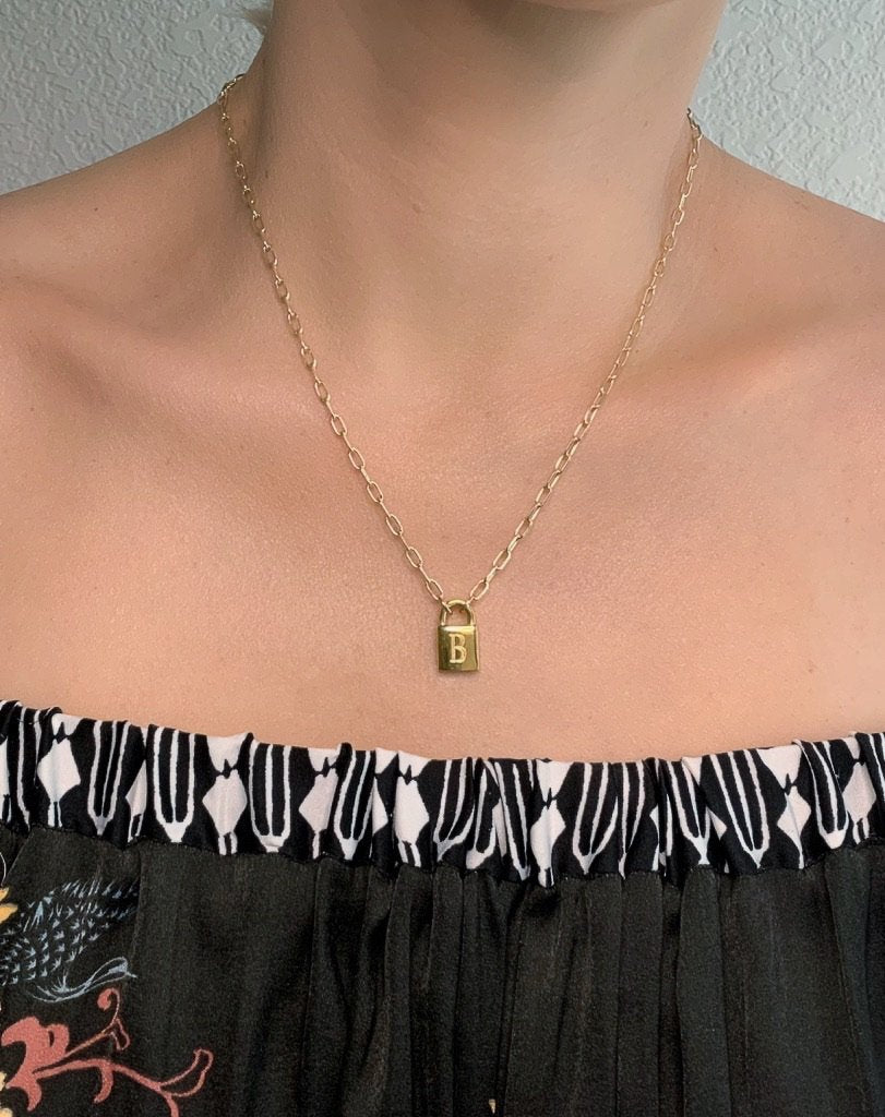 Secret Identity Initial Lock Necklace Necklaces Farrah B Jewelry   